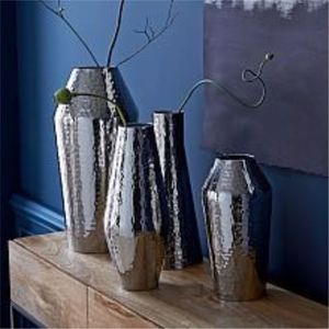 Ensemble de vases en métal argenté martelé de luxe, vases à fleurs décoratifs modernes en aluminium pour la maison, l'hôtel, les centres de table de mariage - Product Image 5