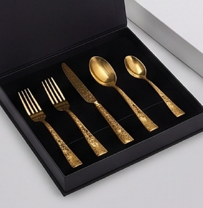 Elegante Juego de Cucharas para Postre con Diseño de Hoja en Latón, Cuchillo y Tenedor de Acero Inoxidable con Recubrimiento PVD Dorado, Cubertería de Cocina - Product Image 6