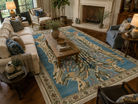 Antique Animal Hide Rug 9x12, Vintage Hand Knotted Wool Rug, Persian Oushak Style Rug, Blue Sage Pink Distressed Area Rug