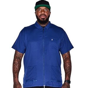 Chaleco de trabajo azul para hombre con cremallera, manga corta, con bolsillos, de poliéster de secado rápido, informal, para verano. - Product Image 1