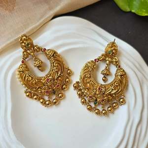 Vintage Chandelier Drop Earrings with Jade Pearl Diamond and Moissanite for Wedding Party - Product Image 1