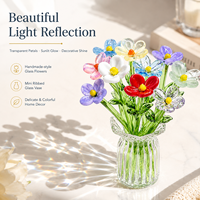 Arrangement floral miniature en verre fait main avec vase, fleurs en verre artistique colorées, décoration de bureau, cadeau, ensemble en gros