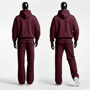 Survêtement à capuche uni bordeaux pour homme, sweat-shirt décontracté à manches longues avec poches latérales, coupe classique, idéal pour l'automne - Product Image 5
