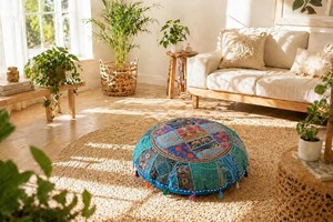 Indian floor <b>seating</b> Cover Embroidered Patchwork Round <b>Pouf</b> Cover - Product Image 3