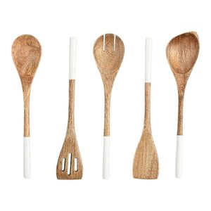 Juego de 5 utensilios de cocina de madera, cucharas de cocina de madera natural, espátula, utensilios de cocina antiadherentes, seguros para el uso en la cocina - Product Image 1