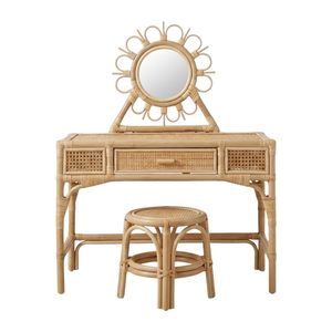 Meubles pour enfants en rotin, coiffeuse et tabouret pour enfants, prix d'usine, table de maquillage tressée durable, qualité économique, vente chaude - Product Image 1