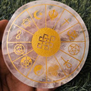 Nouveau Design Quartz Rose naturel gravé plaque ronde amour cristal équilibre Chakra équilibre santé émotionnelle sentiment amour pur - Product Image 1