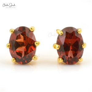 925 Sterling <b>Silver</b> Gemstone Stud <b>Earrings</b> for Girls Natural Garnet Studs 6x4mm Oval Gemstone <b>Earrings</b> Wholesale Manufacturer - Product Image 1
