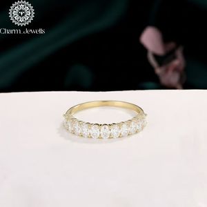 Charm Jewells Cushion Cut Moissanite Eternity Band <b>Ring</b> Yellow Gold Prong Setting Women's Classic Engagement <b>Ring</b> IGI Certified - Product Image 5