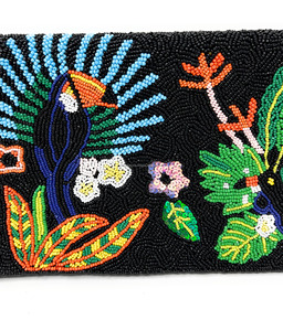 Sac à Main de Soirée Noir Brodé à la Main Durable Pliable Pleine Pochette Perroquet Tropical Conception Oiseau Exotique Élégant - Product Image 5
