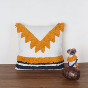 Hand Tufted Texture Boho <b>White</b> and Yellow Fringe Cushion Cover Handmade Decorative <b>Pillow</b> <b>Case</b> for Sofa Bedroom Living Room Home - Product Image 1