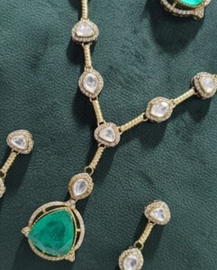 Juego de Collar de Perlas de Lujo con Colgante de Lágrima Verde de 3 Capas, Chapado en Oro, Joyería Nupcial para Novia con Pendientes a Juego para Mujer - Product Image 4