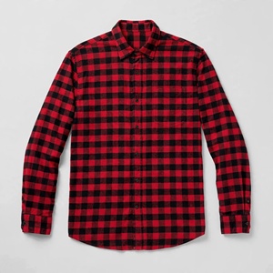 Chemise en flanelle à carreaux rouge et noir pour homme, manches longues, col rabattu, anti-rides, 100% coton, vêtements d'automne - Product Image 4