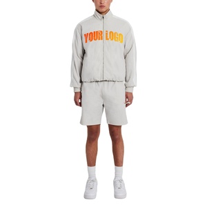 Ensemble de survêtement homme 2026 de qualité supérieure, 100 % coton, imprimé uni, écologique, respirant, longueur genou, veste et short, pour le sport - Product Image 1