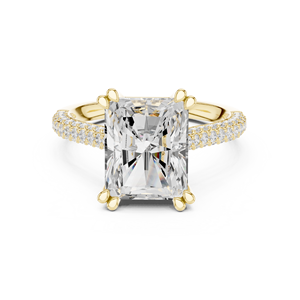 Anillo de Compromiso de Oro Amarillo con Diamante Cultivado en Laboratorio, Corte Radiante Solitario con Halo de Diamantes y Banda Pavé, Anillo de Boda de Lujo - Product Image 4