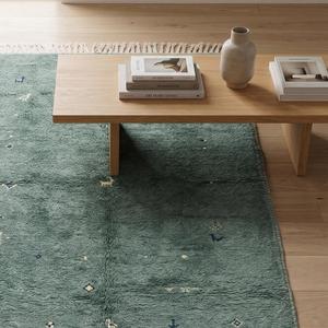 Luxury <b>Teal</b> Hand Tufted Wool Area <b>Rug</b> with Fringe Classic Floral Pattern Flat Pile Carpet for Living Room Bedroom Decor - Product Image 3