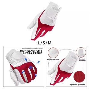 ถุงมือกอล์ฟ สีขาว สีแดง ไมโครไฟเบอร์ ระบายอากาศได้ดี ปิดด้วยตะขอและห่วง สำหรับทุกเพศ สำหรับมือขวา กีฬา - Product Image 2