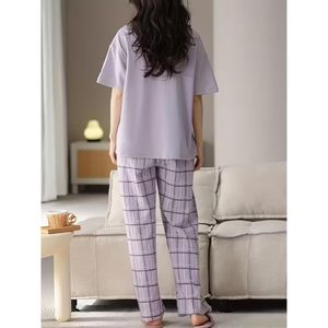 Ensemble de vêtements de détente en coton pour femmes, chemise et pyjama décontracté, combinaison de nuit confortable - Product Image 2