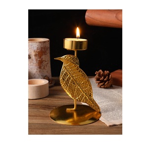 Nordic Style Gold Metal Bird Figurine Candle Stand Minimalist Round <b>Tealight</b> <b>Holder</b> For Living Room Bedroom And Office Desk - Product Image 2