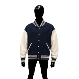 MODERN LETTERMAN Men's Navy Blue Varsity Jacket With Cream Sleeves Preppy Style Turn-down Collar Regular Fit Autumn Wear <b>ATHLET</b> - Product Image 1