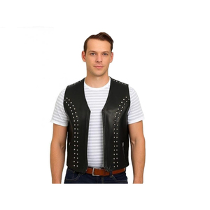 Gilet de motard en cuir véritable pour homme, coupe traditionnelle, conçu pour un confort au quotidien et un look moto intemporel et épuré. - Product Image 3
