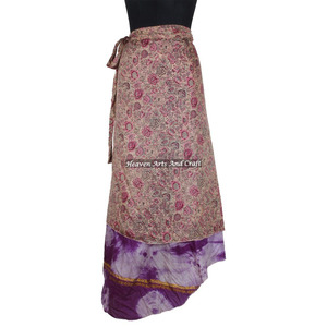 Jupe longue en soie de sari traditionnelle à 2 couches, style designer, pour soirée, jupe portefeuille élégante, sarong indien en soie, paréo de plage - Product Image 4