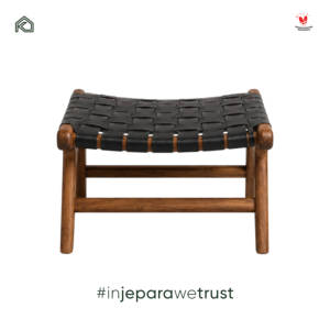 Mid Century Solid Wood Ottoman Black Woven Leather Footstool Lounge Chair <b>Footrest</b> for Hotel Villa Resort Living Room Furniture - Product Image 6