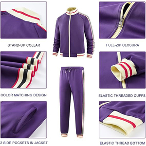 Conjunto Deportivo Morado, Chaqueta con Cierre Completo, Pantalones a Juego, Bolsillos Laterales, Cintura Elástica, Estilo Deportivo, Ropa de Otoño - Product Image 5