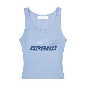 T-shirt sans manches pour femme en coton premium 180 GSM avec élasthanne, jaune citron, logo personnalisé imprimé, coupe ajustée. - Product Image 5