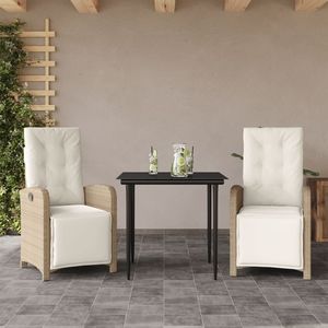 Beige Poly <b>Rattan</b> 3-Piece Bistro Set with <b>Cushions</b> Garden Sets - Product Image 1