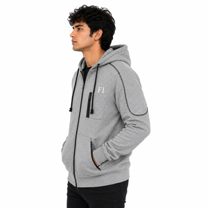 Sudaderas con capucha premium de invierno con cremallera, bolsillo utilitario en el pecho, estilo casual urbano, de punto oversize, de algodón grueso, con logotipo personalizado OEM ODM - Product Image 4