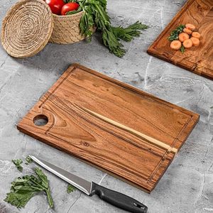 Planche à découper rectangulaire en bois d'acacia avec rainure pour les jus, planche de cuisine, planche de boucher, planche de service - Product Image 1
