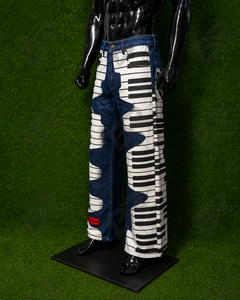 Jean droit en denim pour homme, imprimé touches de piano, coupe ample, délavé - Product Image 3