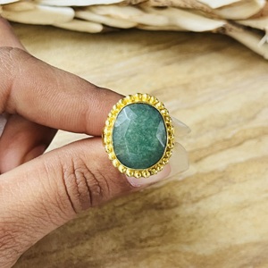 Latest Design Boho Beaded Tribal Brass Wedding Gift Malachite <b>Cocktail</b> Statement <b>Ring</b> 18K <b>Gold</b> Plated Women Wholesale/OEM - Product Image 6