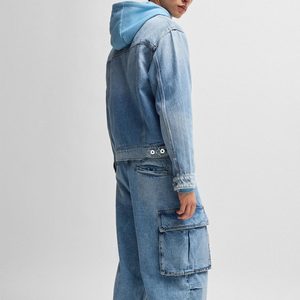 Chaqueta Vaquera Azul Personalizada para Hombre, Estilo Deslavado, Corte Ajustado Informal, Prenda Exterior de Mezclilla para Moda Urbana y Estilo Callejero - Product Image 4