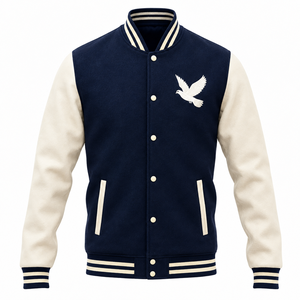 Veste universitaire pour homme, manches crème, style preppy, fermeture boutonnée, logo sur la manche gauche, vêtements d'automne, vestes Lettermen - Product Image 1