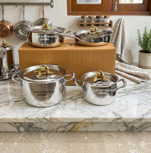 Elegant Silver Hammered Kitchenware <b>Set</b> Designer Cooking Pan & Pots with Pumpkin Lids High-End 4-Piece Gift <b>Cookware</b> for Kitchen - Product Image 1