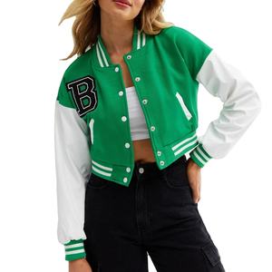 Veste Bomber universitaire chic personnalisable pour femmes col montant conception de culture coton solide polaire tenues respirantes utilisation en extérieur - Product Image 1