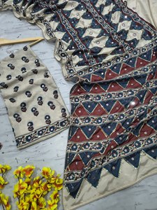 Geometric Print Saree Mirror Work Border Traditional Indian Dress Floor-Length Quick Dry Lightweight <b>Fabric</b> for Party Wedding - Product Image 2