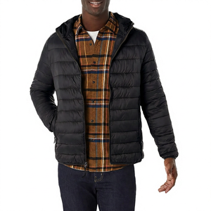 Men's Brown Hooded <b>Jacket</b> With Zipper Casual Autumn Wear Polyester Wadding Windproof Design - Product Image 5