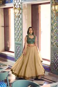 Designer Party Wear Stitched Lehenga With <b>Embroidery</b> Sequence Work Unstitched Blouse And Silk Dupatta Set - Product Image 1