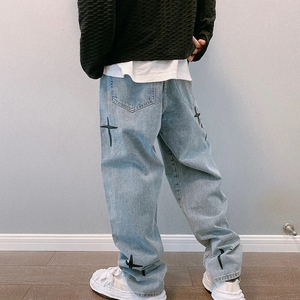 Custom Men's Y2K Vintage Skater Hip Hop Jeans Baggy Wide Leg Denim Pants Loose Fit Knitted Weave Winter Colored Wash Streetwear - Product Image 3