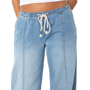 Top Quality Loose Fit Women's <b>Jeans</b> Pants Streetwear Baggy Style Straight Leg Breathable Ladies Denim Pant With Drawstring Waste - Product Image 5