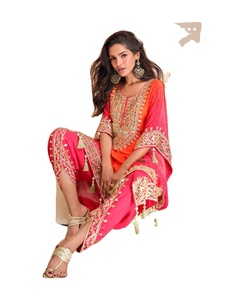 Elegant Winter Kaftan Shalwar Kameez with Pure Organza Silk, Hand Embellished <b>Gota</b> Patti, and Intricate Tulip Mirror Work - Product Image 1