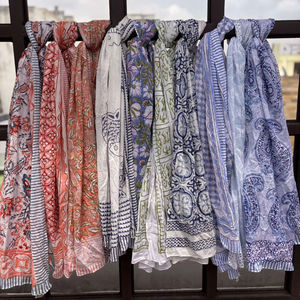 Indian Hand Block Print Cotton Sarong Boho Scarf Pareo Wrap Floral Beach <b>Cover</b> Up Lightweight Gift for Women Regional Clothing - Product Image 2