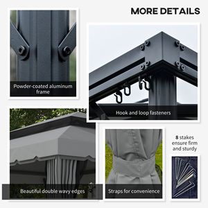 10FT X 13FT Patio Gazebo with Aluminum Frame Double <b>Roof</b> Outdoor <b>Canopy</b> Shelter with Netting and Curtains Gray for Villa Park - Product Image 6