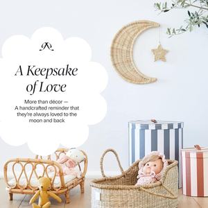 Ensemble de décoration murale lune et étoile fait main en rotin tressé |   Art céleste tissé en herbe de mer pour les chambres à coucher et la décoration intérieure. - Product Image 5