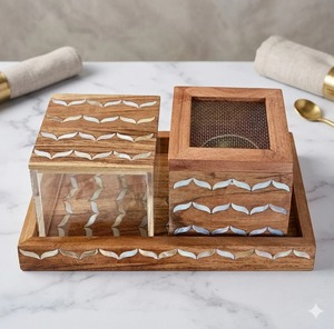 Quemador de incienso artesanal de sándalo indio con incrustaciones de nácar, bandeja de madera para incienso, difusor de aromaterapia - Product Image 4