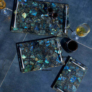 Plateau rectangulaire en pierre de cristal naturelle polie, ardoise noire, multifonctionnel, pour servir le thé et le café, avec poignée – Offre Spéciale - Product Image 2