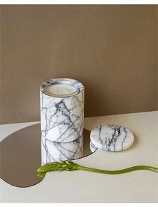 Ensemble de porte-bougies en marbre moderne, décoration d'intérieur, support à bougies en pierre blanche de luxe - Product Image 5